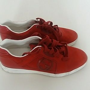 Gucci Red  Men's Suede Interlocking G Sneakers
